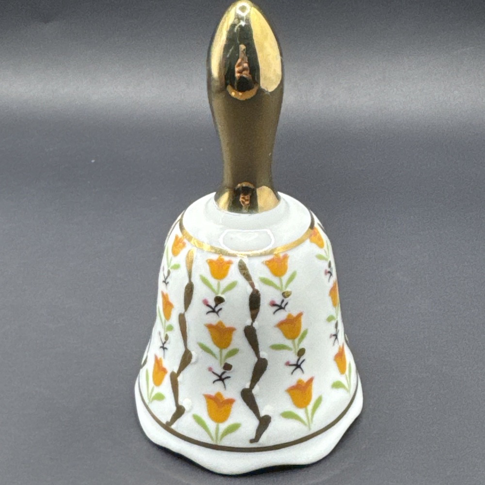 VTG Enesco Yellow Tulip Flowers with gold‎ trim Collector Dinner Bell